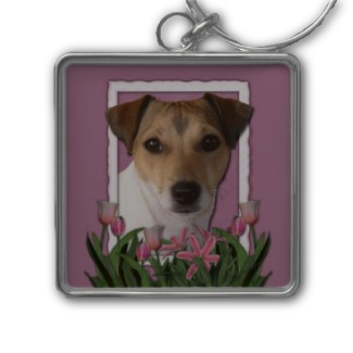 Thank You - Pink Tulips - Jack Russell keychain